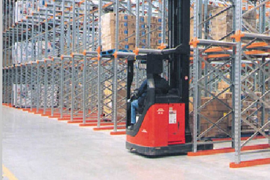 Forklift with Drive-in racking in Warehouse