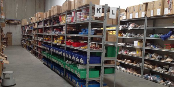 Steel shelving storage for small items in warehouse
