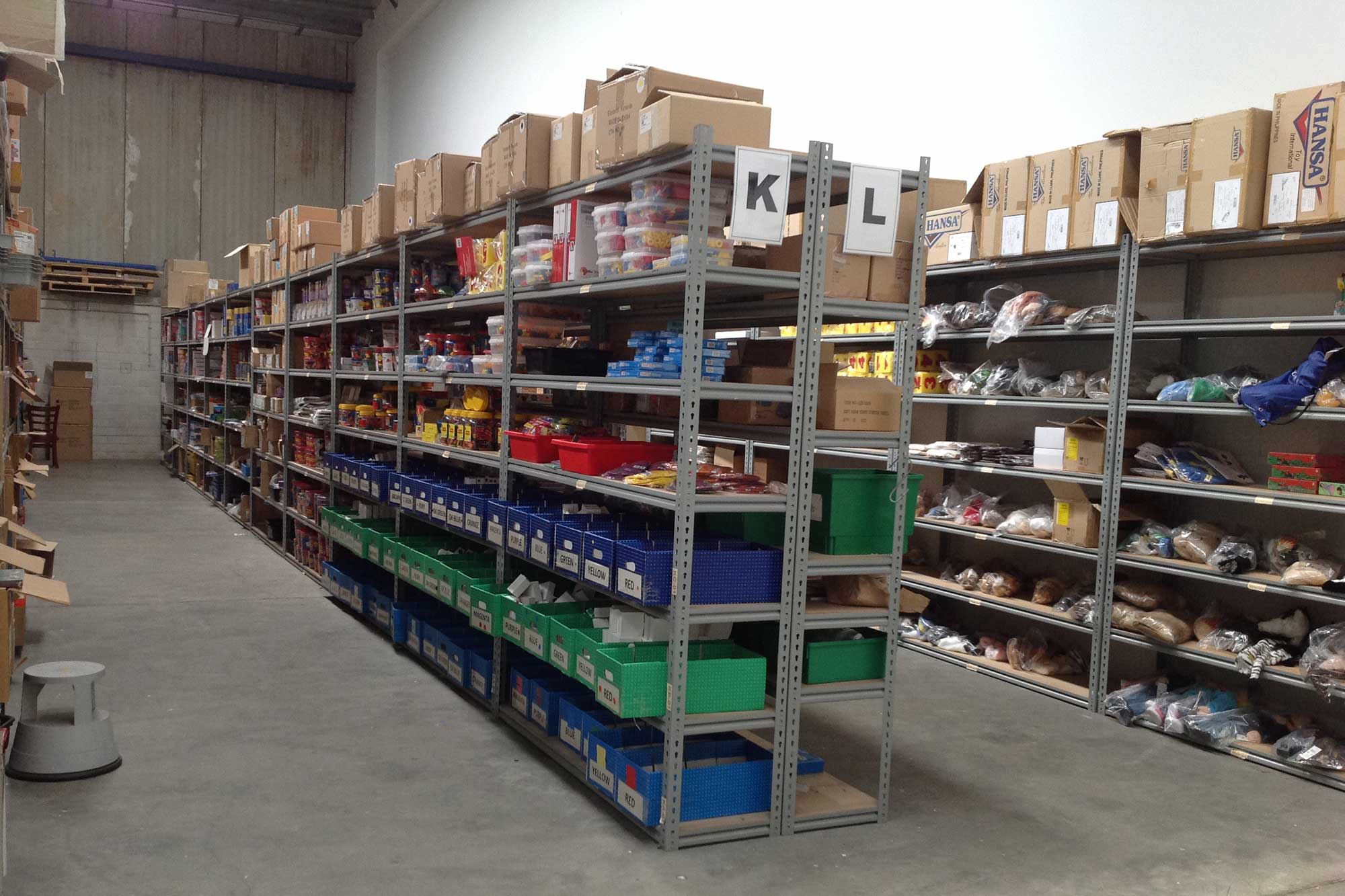 Steel shelving storage for small items in warehouse