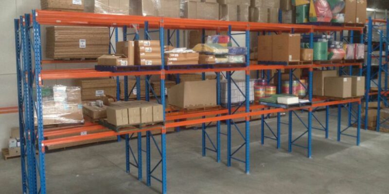 shelving storage in a warehouse
