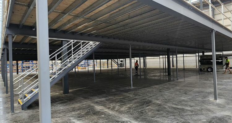 mezzanine floor with an industrial staircase